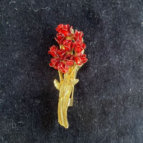 Vintage Bouquet of Red Roses Brooch - Picture 1 of 6